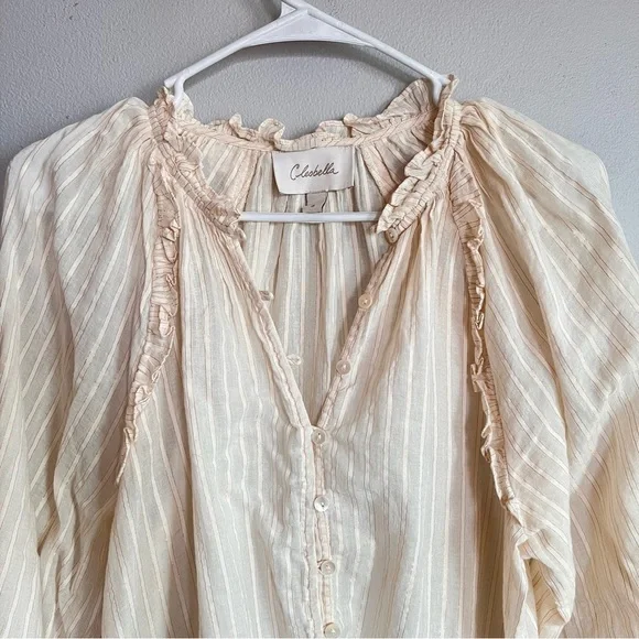 Cleobella Ari Blouse Peasant Top in Ivory with Gold sparkle S - Picture 6 of 9